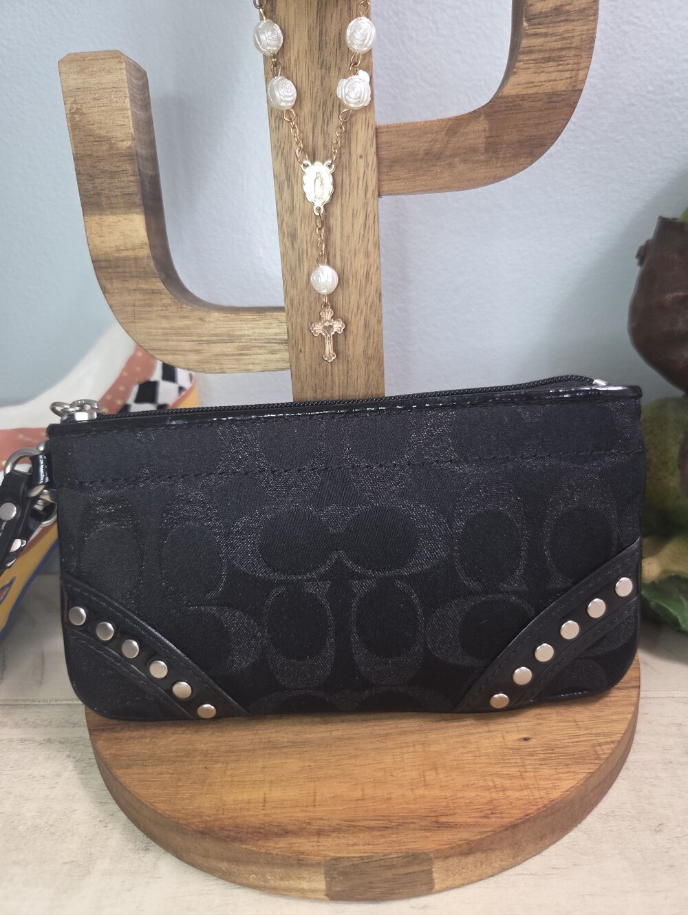 Coach Large Lurex Signature Wristlet Clutch, Black- LN IN EC - Picture 2 of 13